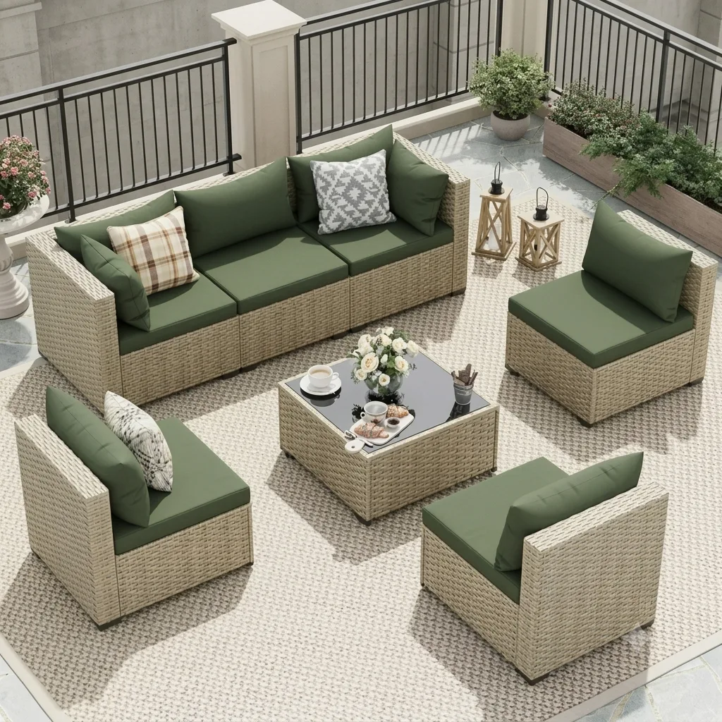6 Seater Outdoor Rattan & Wicker Sofa Set With Table - Arsh Furniture — Model AE-72
