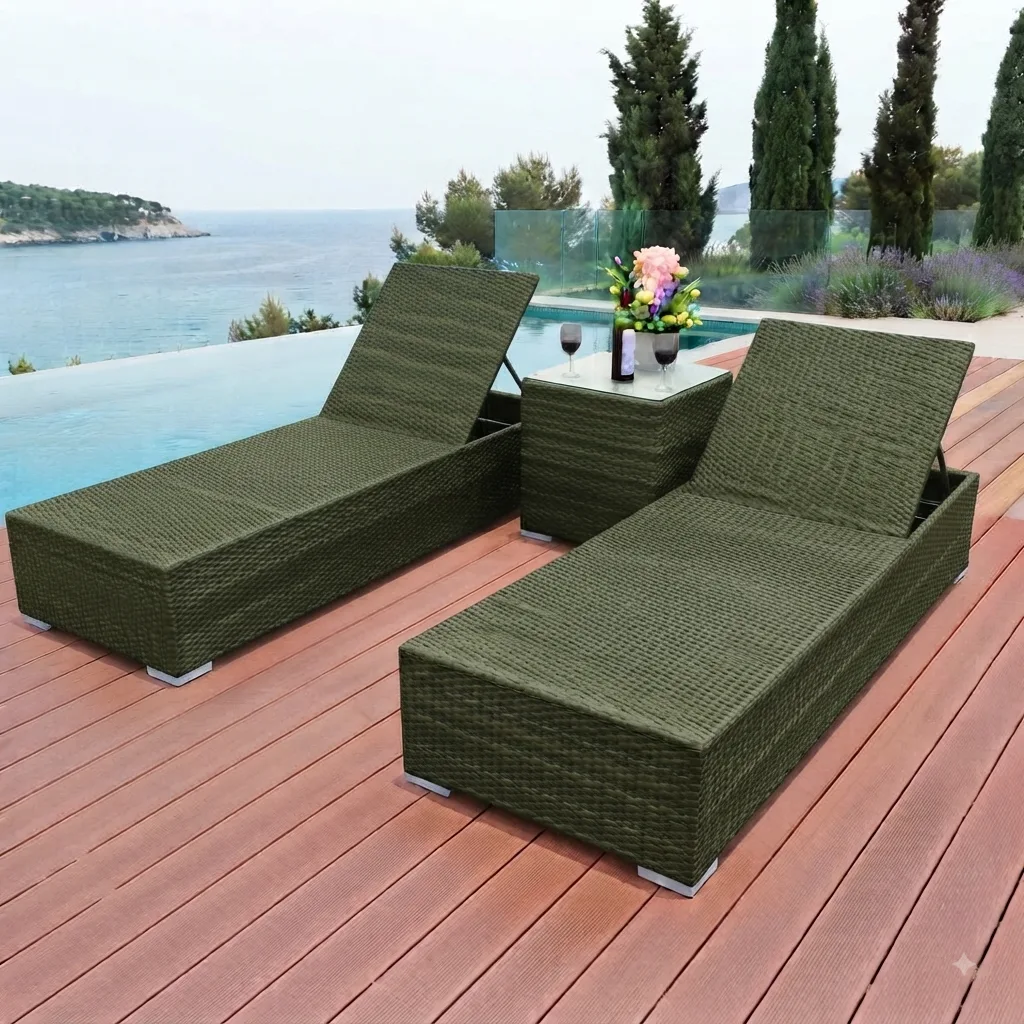 The Arsh Furniture Outdoor Rattan & Wicker Swimming Poolside Lounger Set Of 2 With Matching Side Table — Model A-39