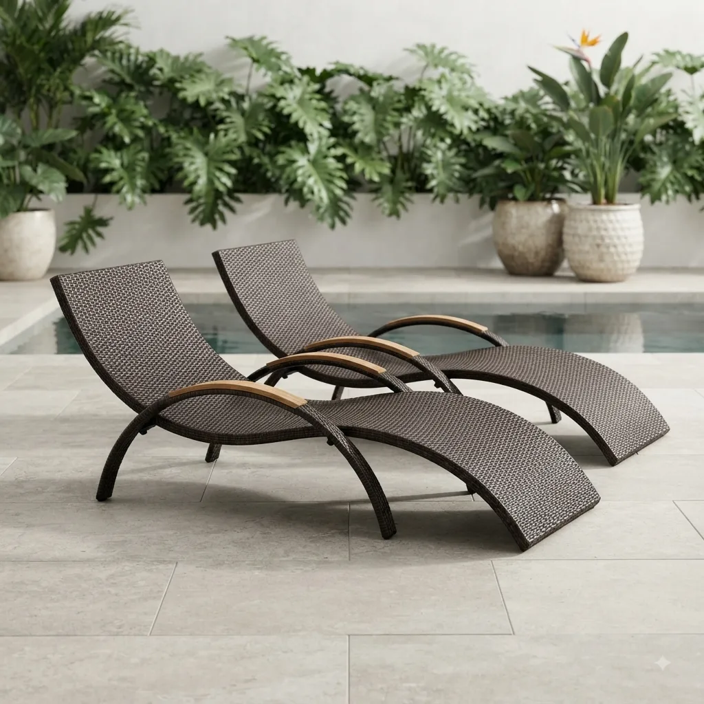 The Arsh Furniture Outdoor Rattan & Wicker Swimming Poolside Lounger Set Of 2  — Model AE-41