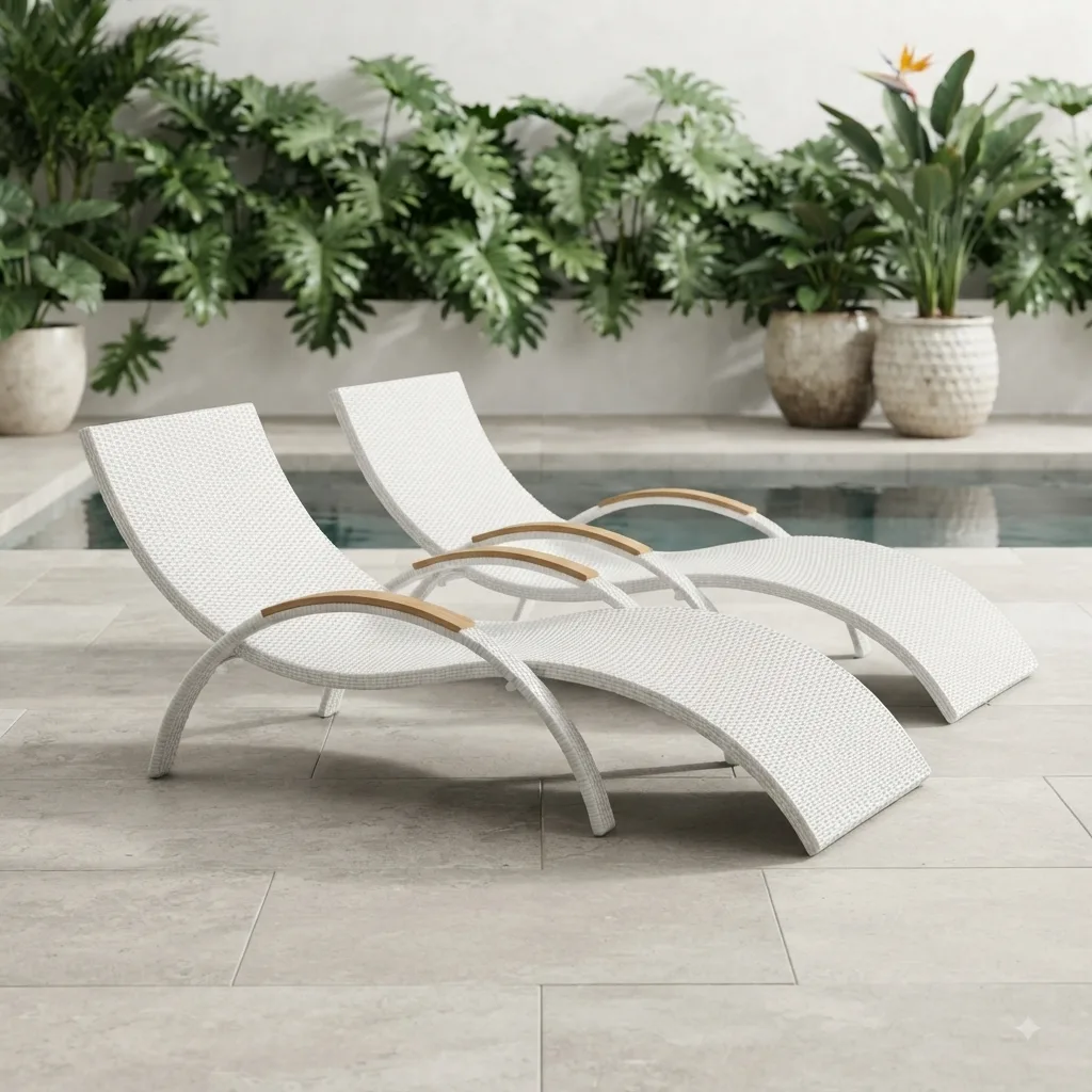 The Arsh Furniture Outdoor Rattan & Wicker Swimming Poolside Lounger Set Of 2