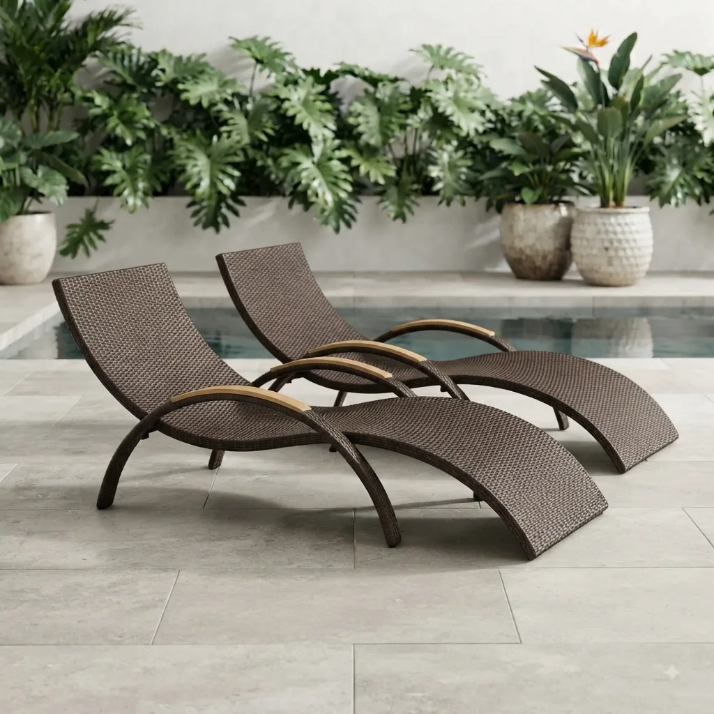 The Arsh Furniture Outdoor Rattan & Wicker Swimming Poolside Lounger Set Of 2  — Model AE-41