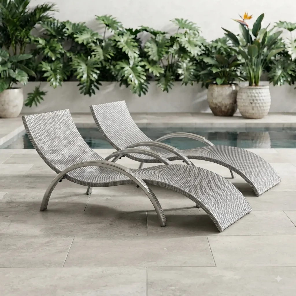 The Arsh Furniture Outdoor Rattan & Wicker Swimming Poolside Lounger Set Of 2  — Model AE-41