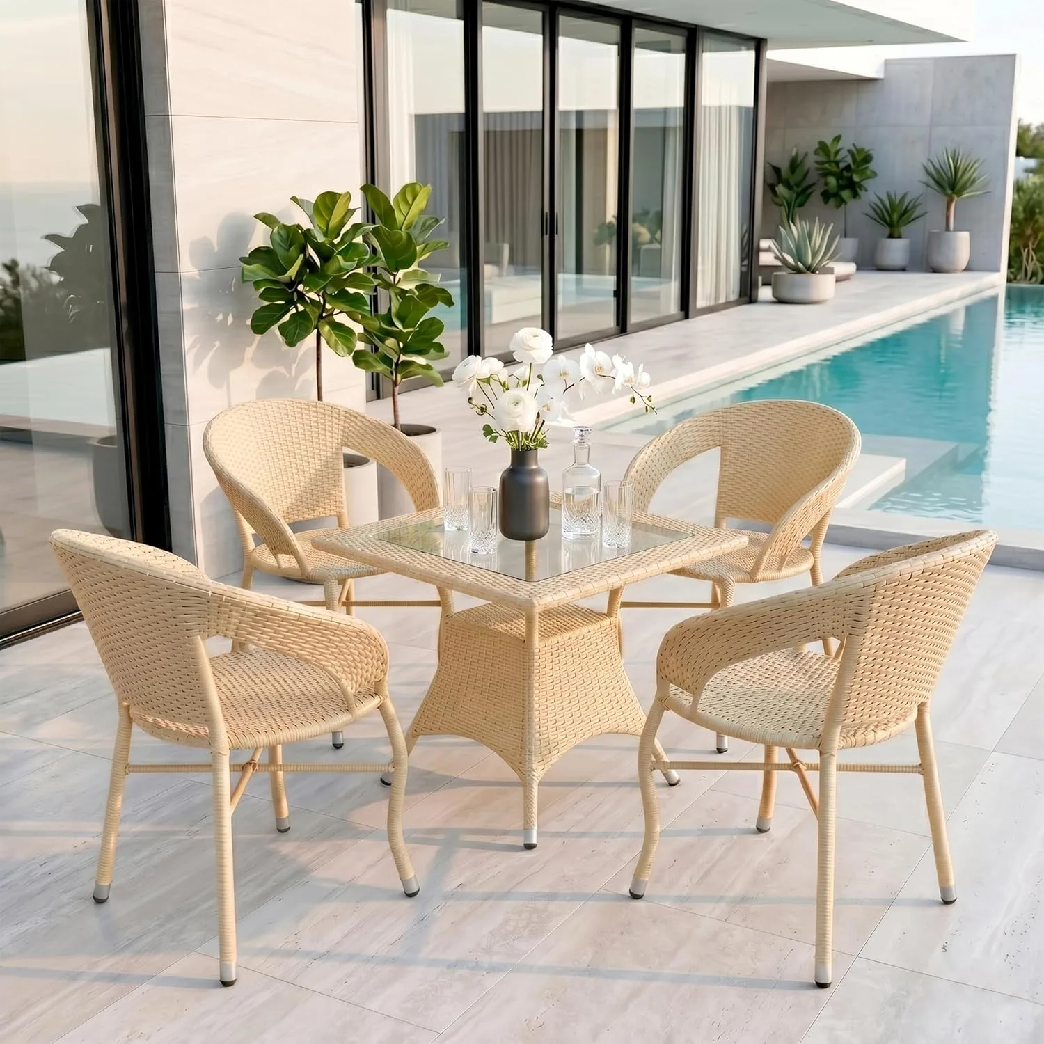 The Arsh Furniture Indoor, Outdoor Rattan & Wicker 5 Peice Dining Set 4 Chairs 1 Table — Model AE-47 D-12 (4+1)