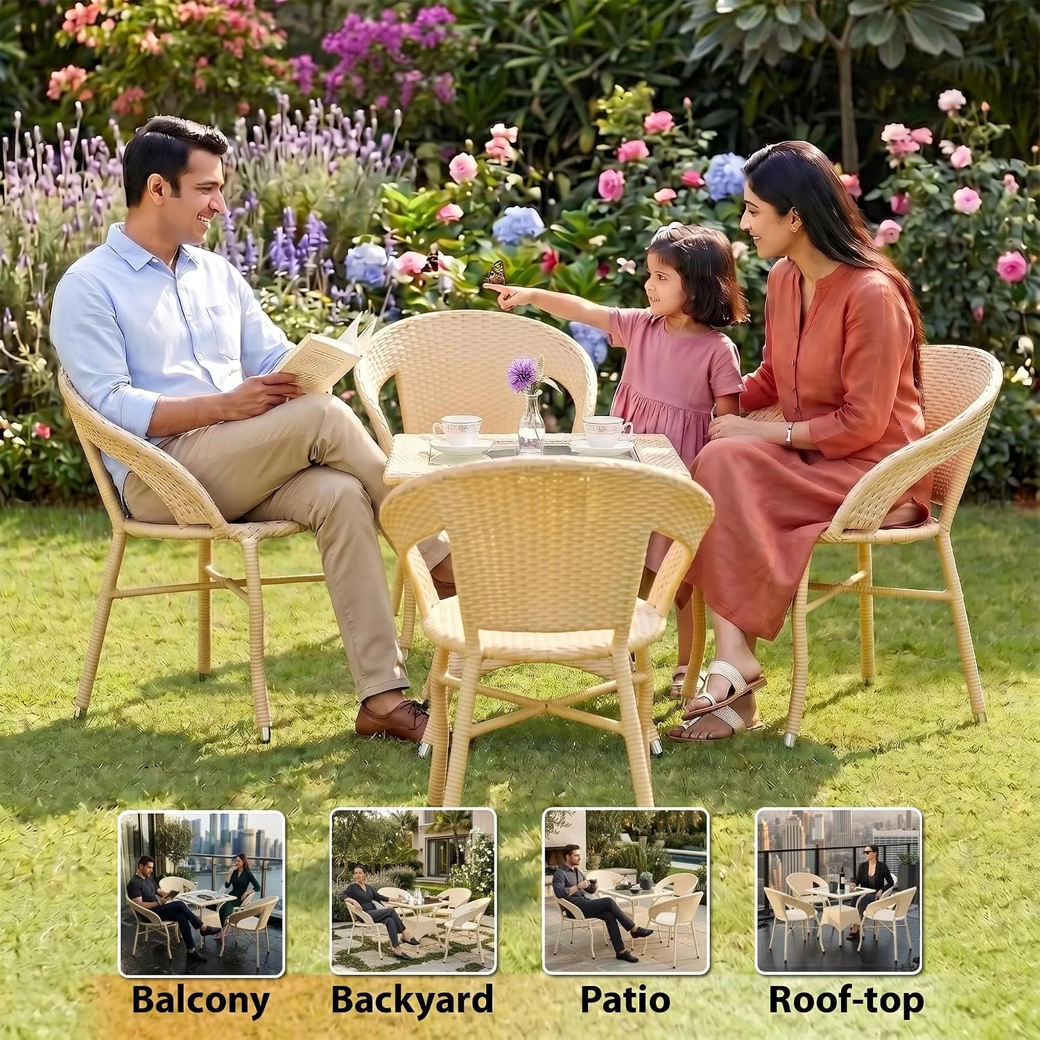 The Arsh Furniture Indoor, Outdoor Rattan & Wicker 5 Peice Dining Set 4 Chairs 1 Table — Model AE-47 D-12 (4+1)