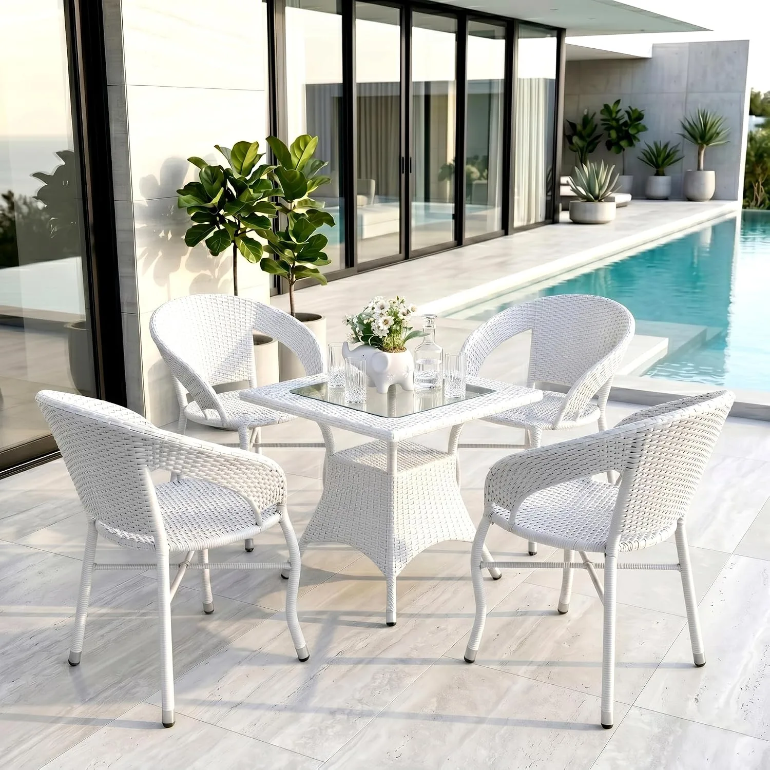 The Arsh Furniture Indoor, Outdoor Rattan & Wicker 5 Peice Dining Set 4 Chairs 1 Table