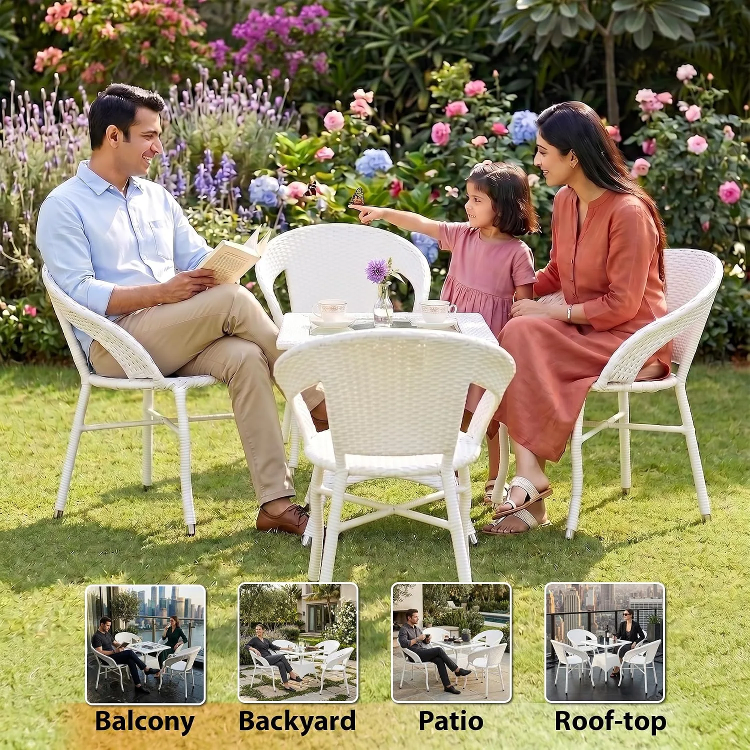 The Arsh Furniture Indoor, Outdoor Rattan & Wicker 5 Peice Dining Set 4 Chairs 1 Table — Model AE-48 D-12 (4+1)