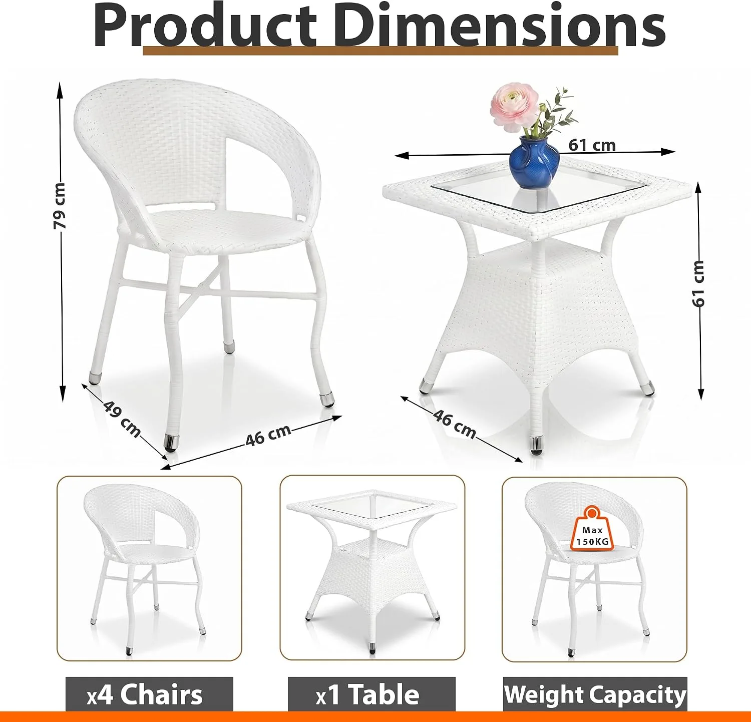 The Arsh Furniture Indoor, Outdoor Rattan & Wicker 5 Peice Dining Set 4 Chairs 1 Table — Model AE-48 D-12 (4+1)