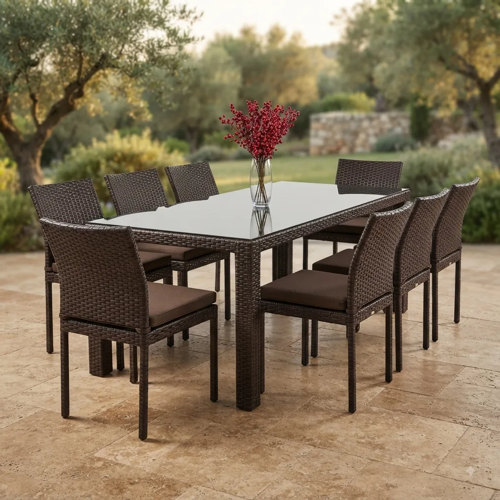 The Arsh Furniture Outdoor Rattan Wicker Dining Table Set 8 Chair 1 Table