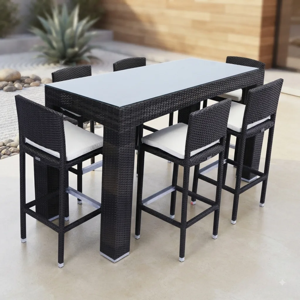 The Arsh Furniture Outdoor Rattan & Wicker Bar Table Set 6 Bar Chair + 1 Bar Table — Model AE-44