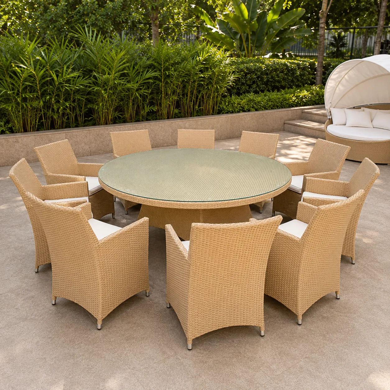 The Arsh Furniture Indoor Outdoor Rattan & Wicker 11 Piece Garden Dining Set 10 Chairs 1 Table  — Model AE-51 (10+1)