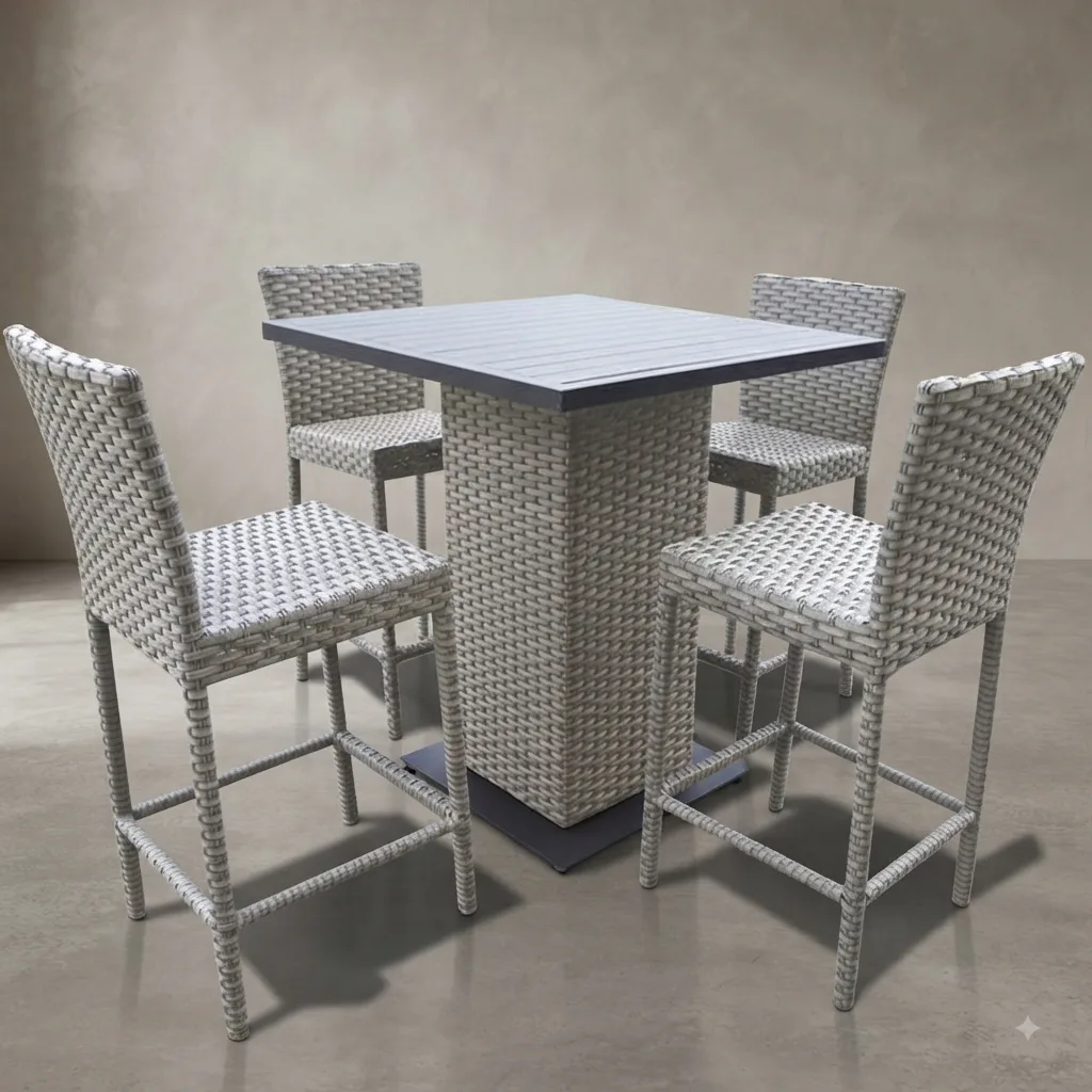 The Arsh Furniture Outdoor Rattan Wicker Bar Table Set 4 Bar Chair + 1 Bar Table