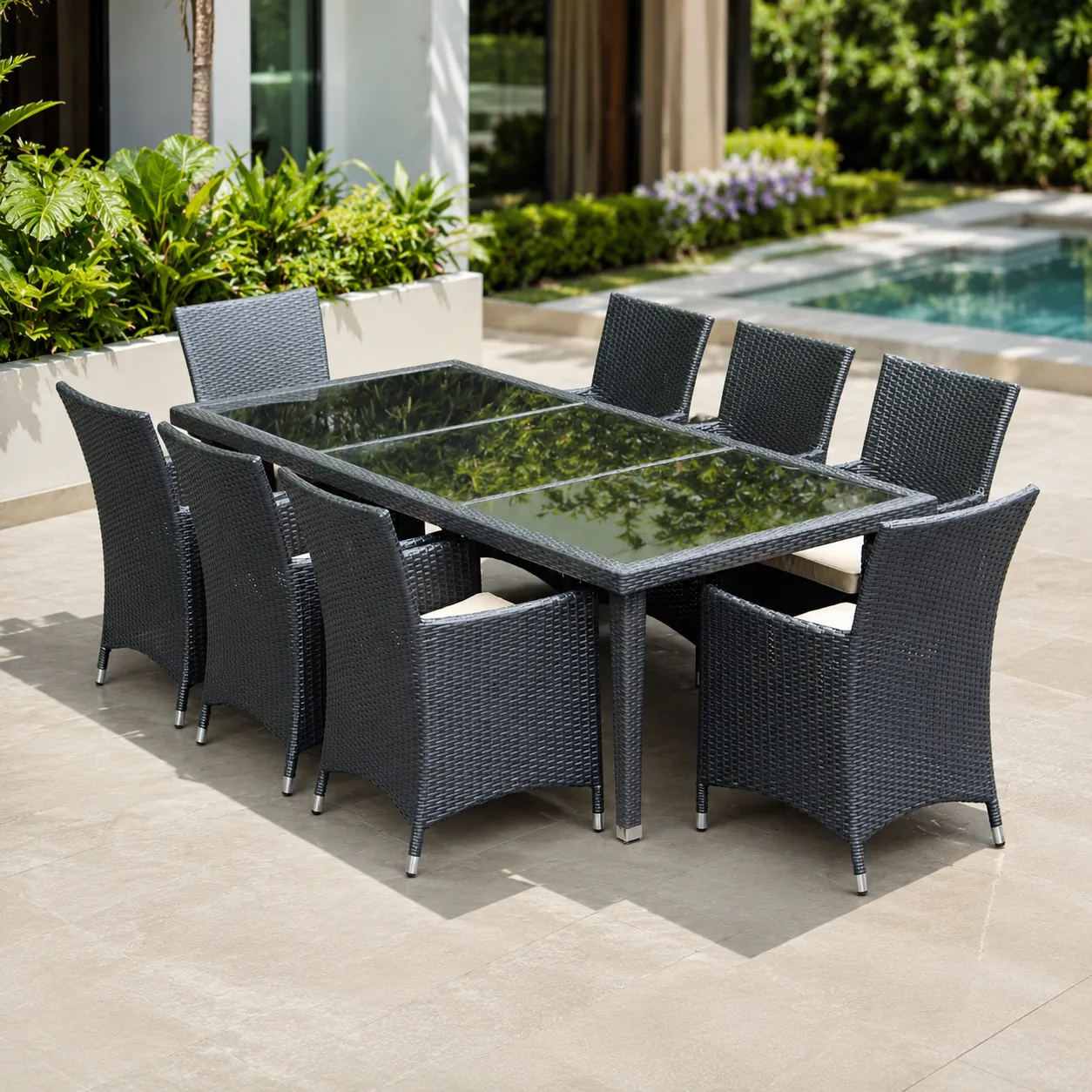 The Arsh Furniture Outdoor Rattan & Wicker Patio 9 Piece Garden Dining Set 8 Chair 1 Table 