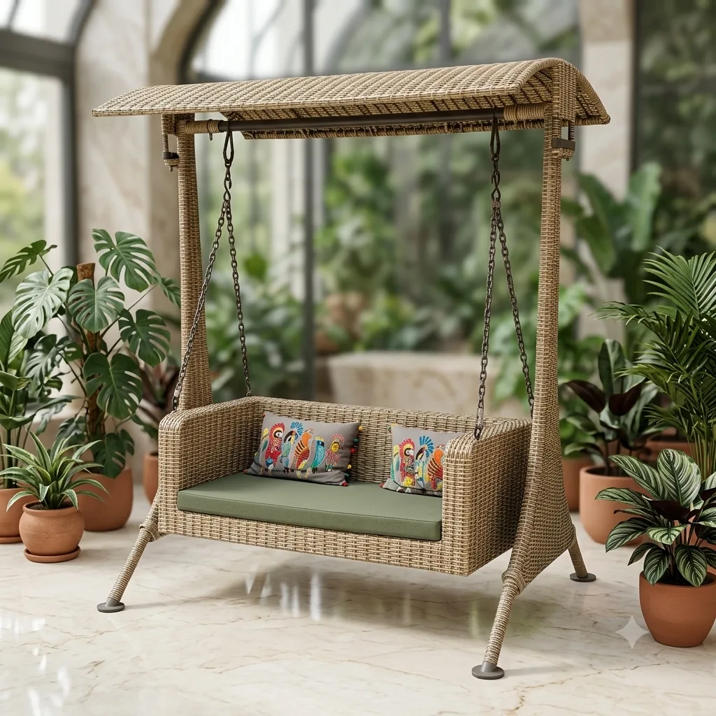 The Arsh Furniture Indoor Outdoor Rattan & Wicker 2 Seater Double Stand Palna Jhulla — Model AE-54