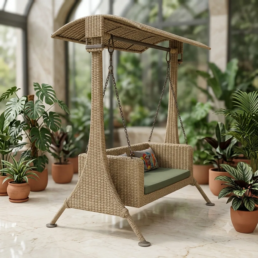 The Arsh Furniture Indoor Outdoor Rattan & Wicker 2 Seater Double Stand Palna Jhulla — Model AE-54