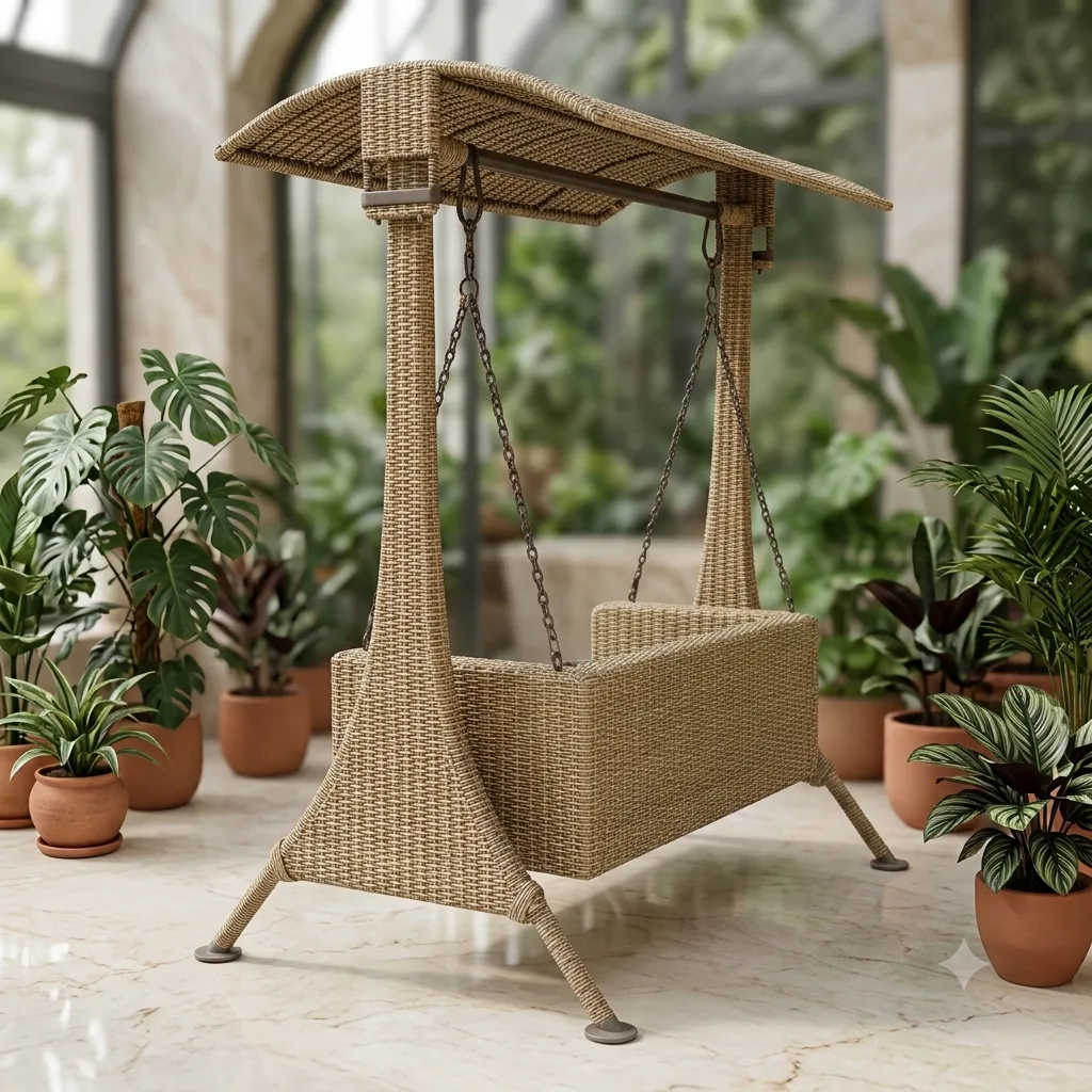 The Arsh Furniture Indoor Outdoor Rattan & Wicker 2 Seater Double Stand Palna Jhulla — Model AE-54