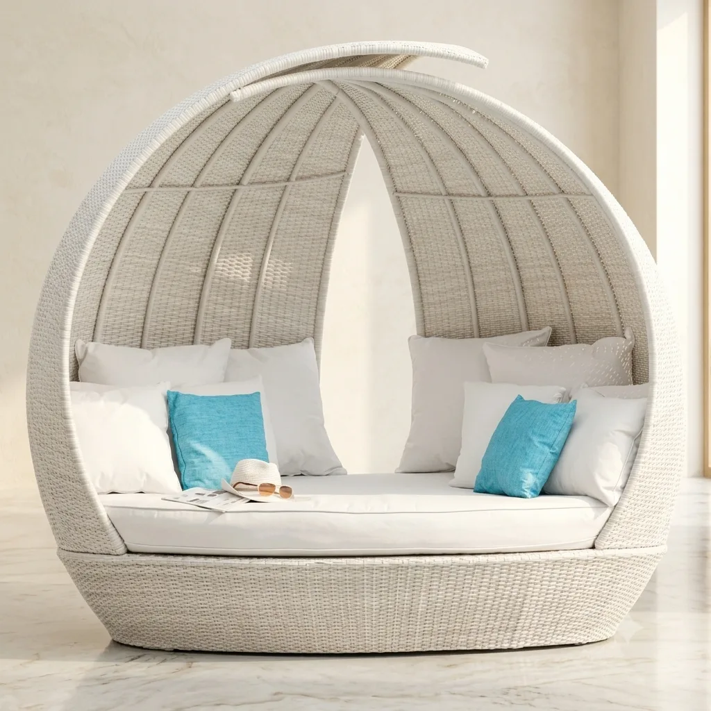 The Arsh Furniture Apple Shaped Outdoor Rattan & Wicker Daybed — Model AE-52