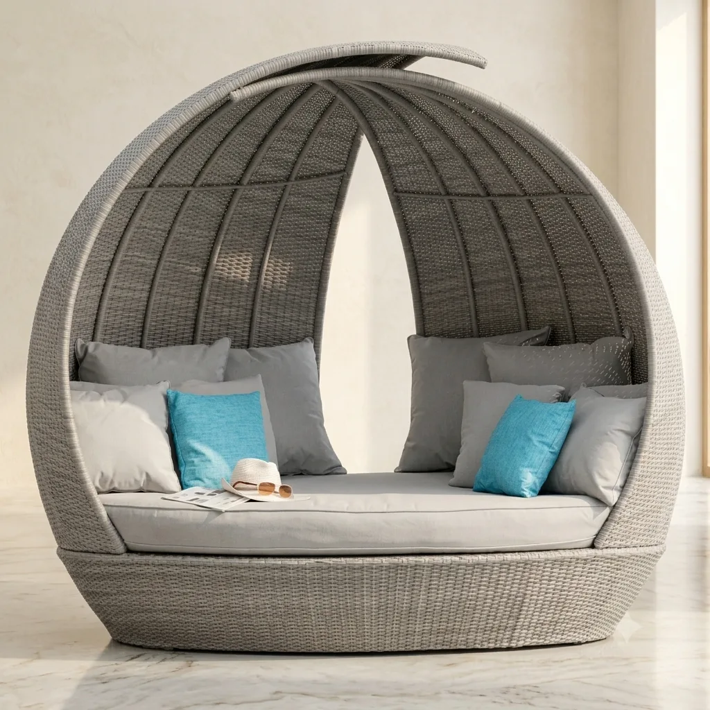 The Arsh Furniture Apple Shaped Outdoor Rattan & Wicker Daybed — Model AE-52