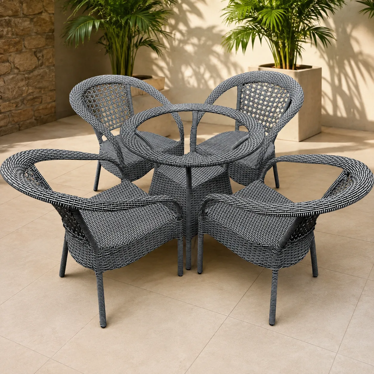 The Arsh Furniture Outdoor Rattan & Wicker 5 Peice Patio Dining Set 4 Chairs 1 Table 