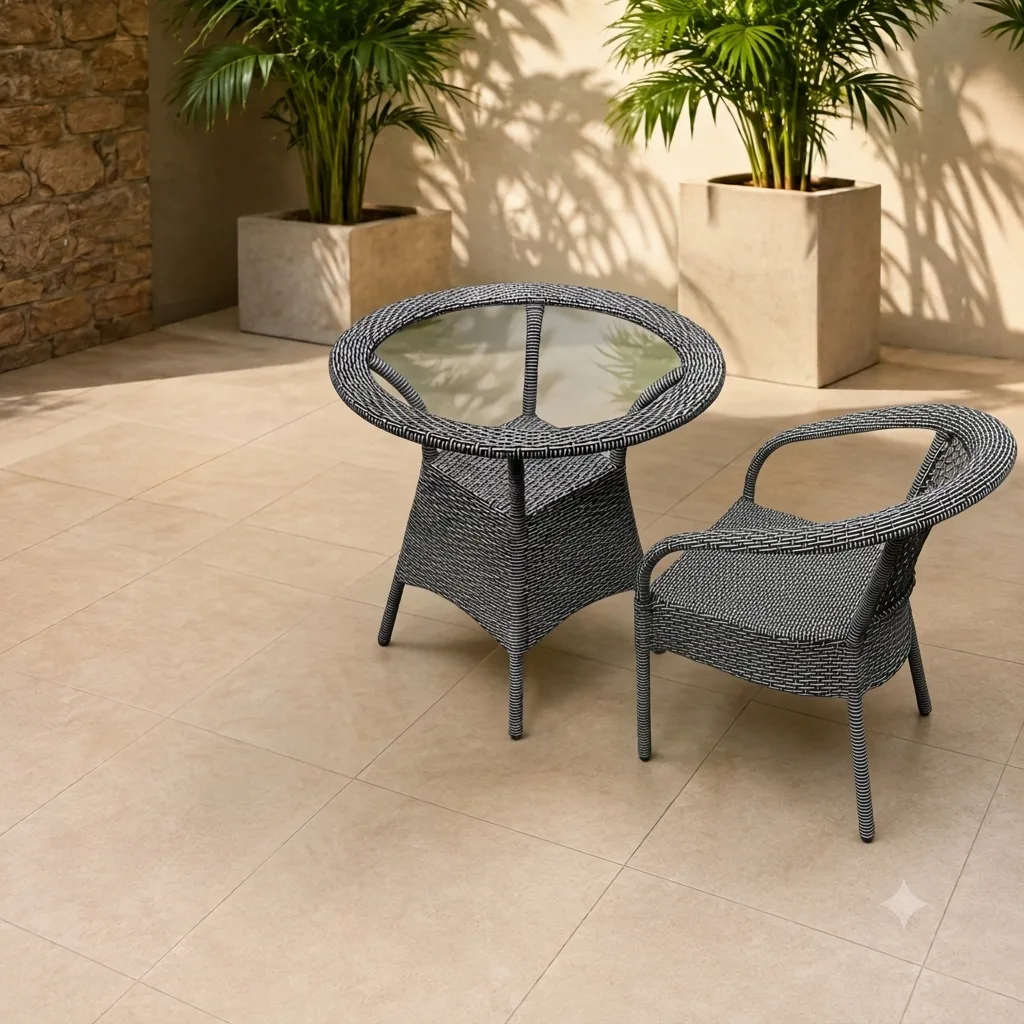 The Arsh Furniture Outdoor Rattan & Wicker 5 Peice Patio Dining Set 4 Chairs 1 Table — Model AE-65 (D-8)