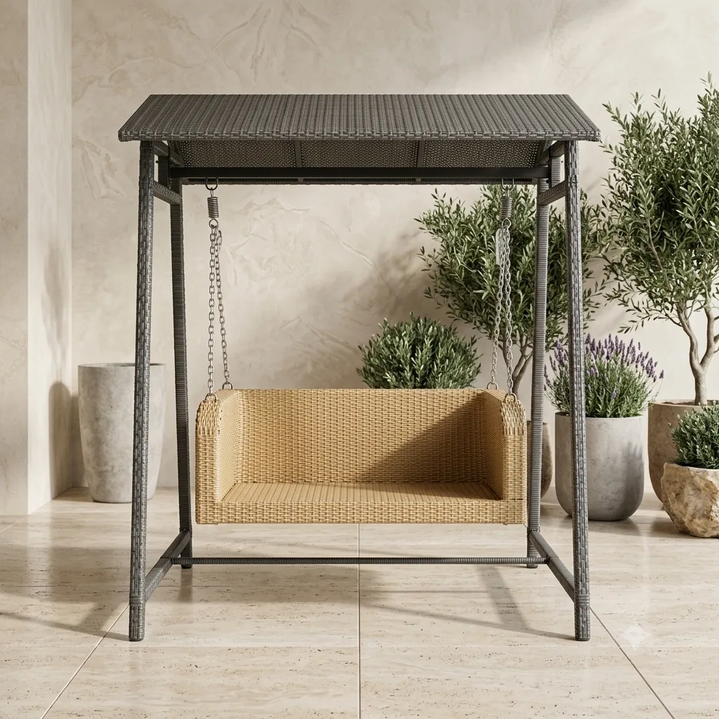 The Arsh Furniture Indoor Outdoor Rattan & Wicker 2 Seater Double Stand Palna Jhulla 