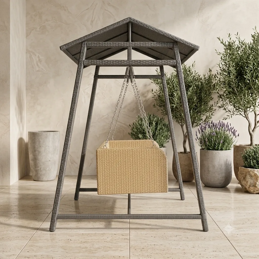 The Arsh Furniture Indoor Outdoor Rattan & Wicker 2 Seater Double Stand Palna Jhulla  — Model AE-55