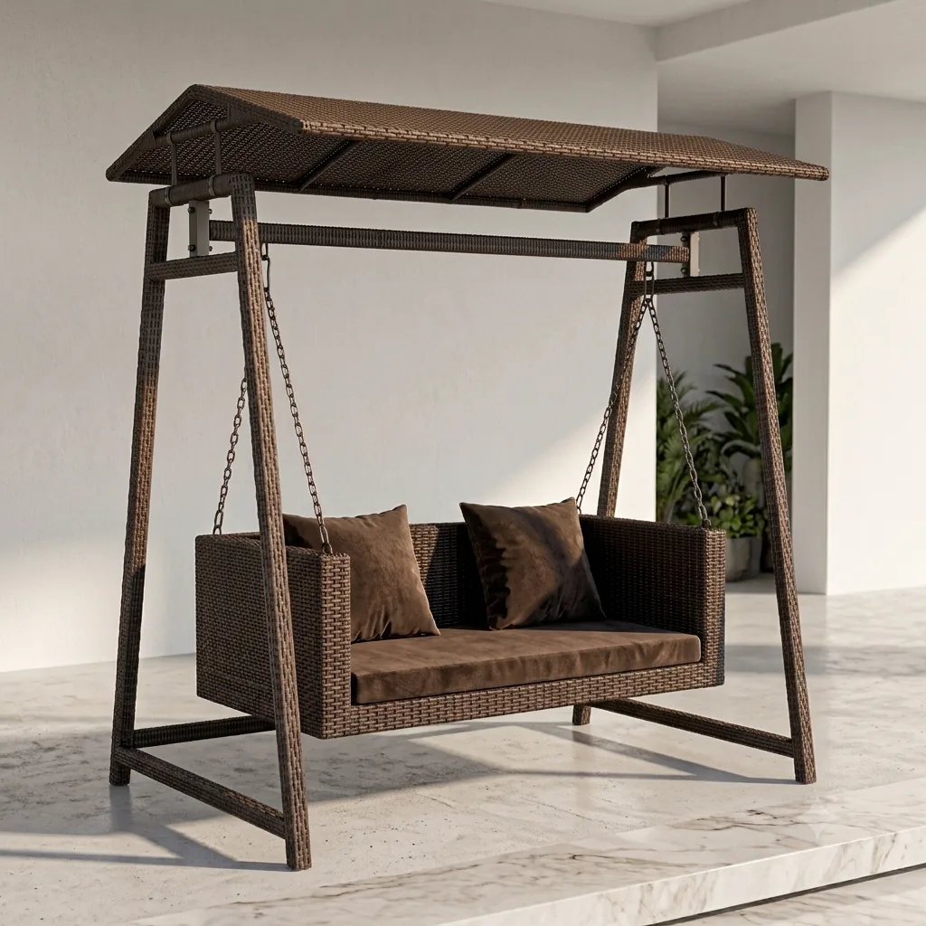 The Arsh Furniture Indoor Outdoor Rattan & Wicker 2 Seater Double Stand Palna Jhulla 