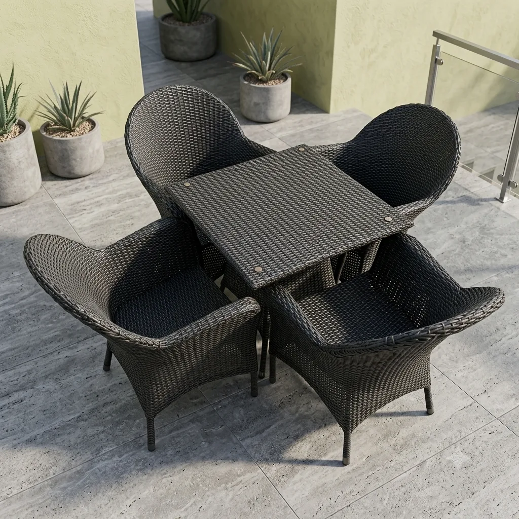 The Arsh Furniture Indoor Outdoor Rattan & Wicker 5 Peice Patio Dining Set 4 Chairs 1 Table 