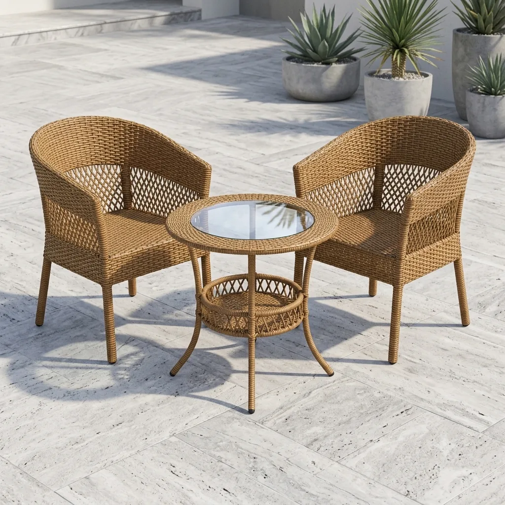 The Arsh Furniture Indoor Outdoor Rattan & Wicker Patio 3 Peice Dining Set 2 Chairs 1 Table 