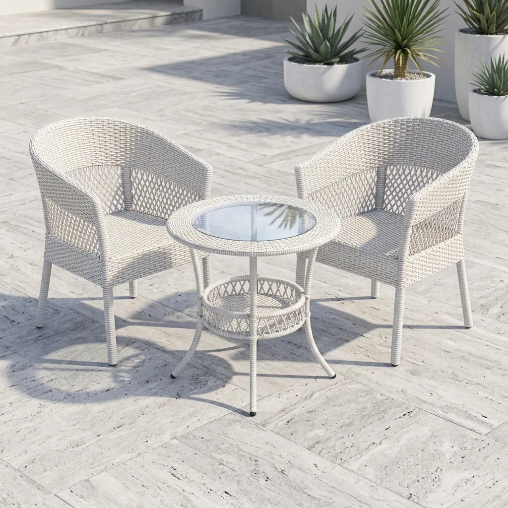 The Arsh Furniture Indoor Outdoor Rattan & Wicker Patio 3 Peice Dining Set 2 Chairs 1 Table — Model AE-57