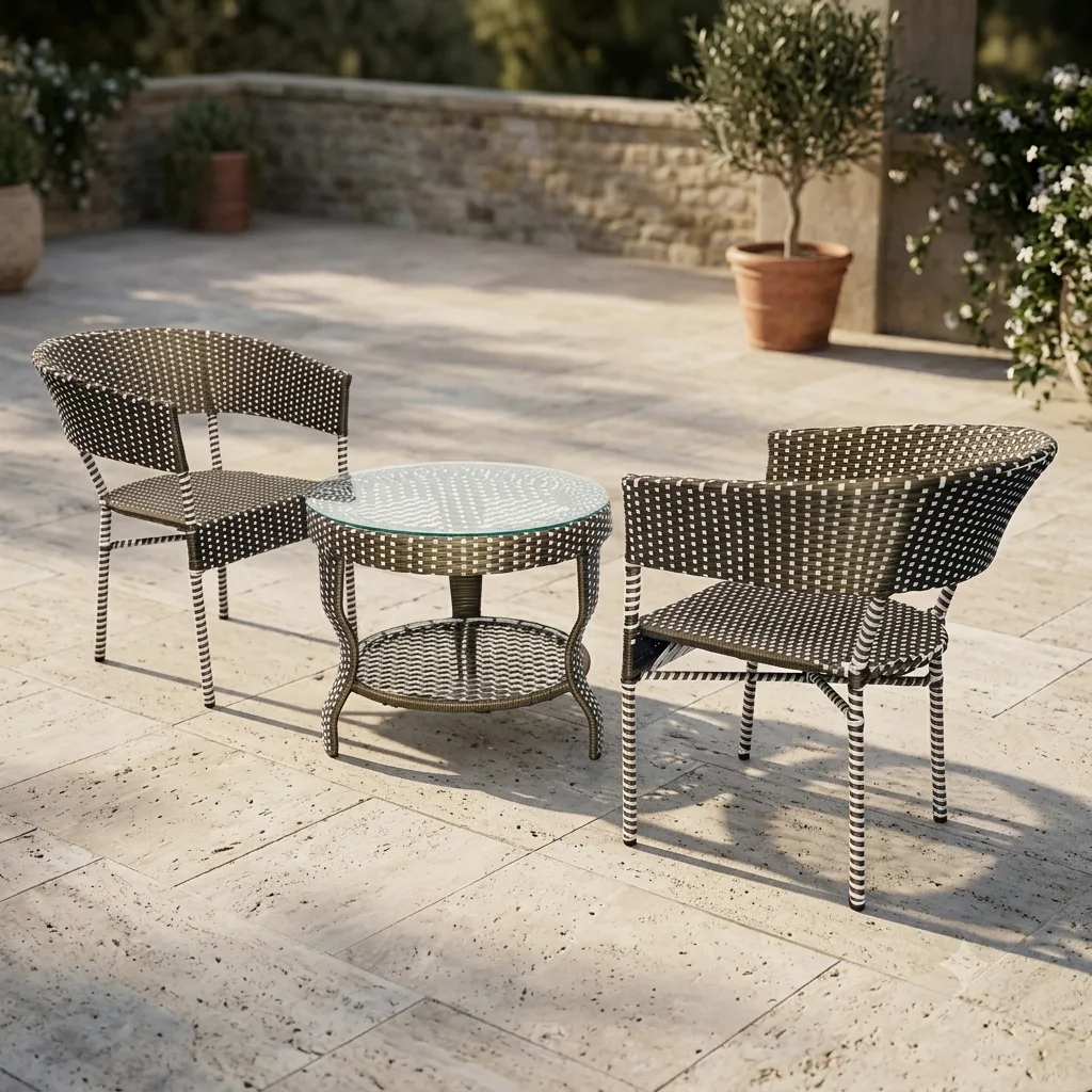 The Arsh Furniture Indoor Outdoor Rattan & Wicker 3 Piece Conversation Set 2 Chairs 1 Table 