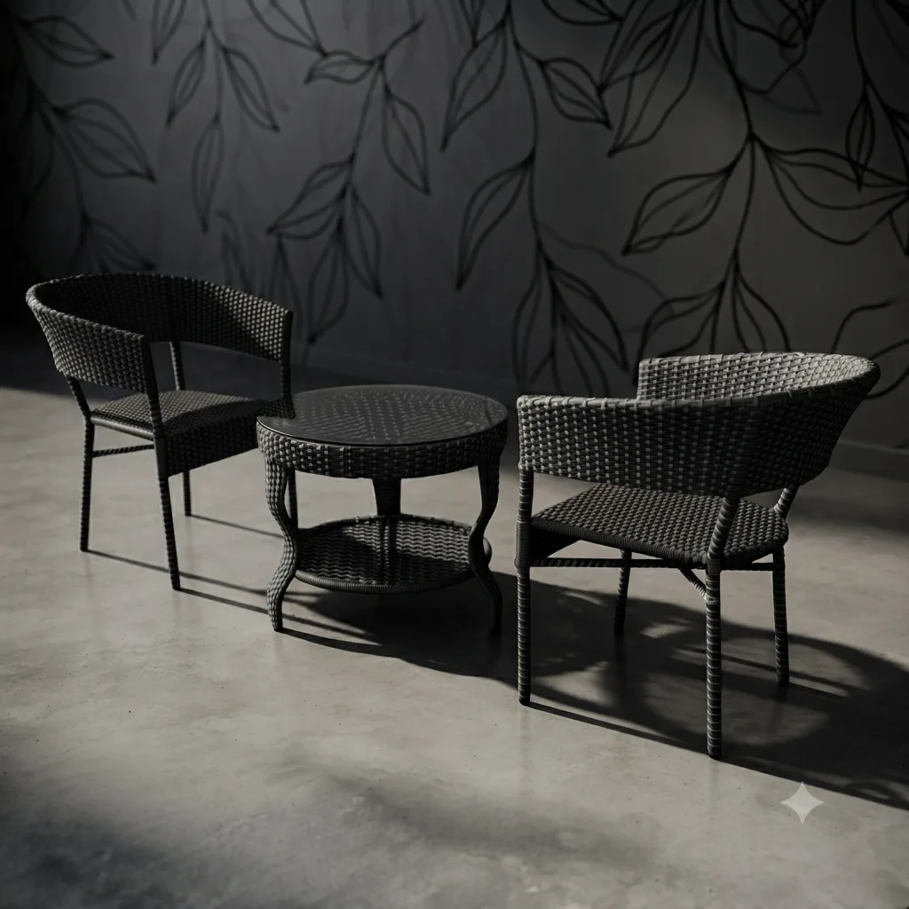 The Arsh Furniture Indoor Outdoor Rattan & Wicker 3 Piece Conversation Set 2 Chairs 1 Table  — Model AE-63 D-40