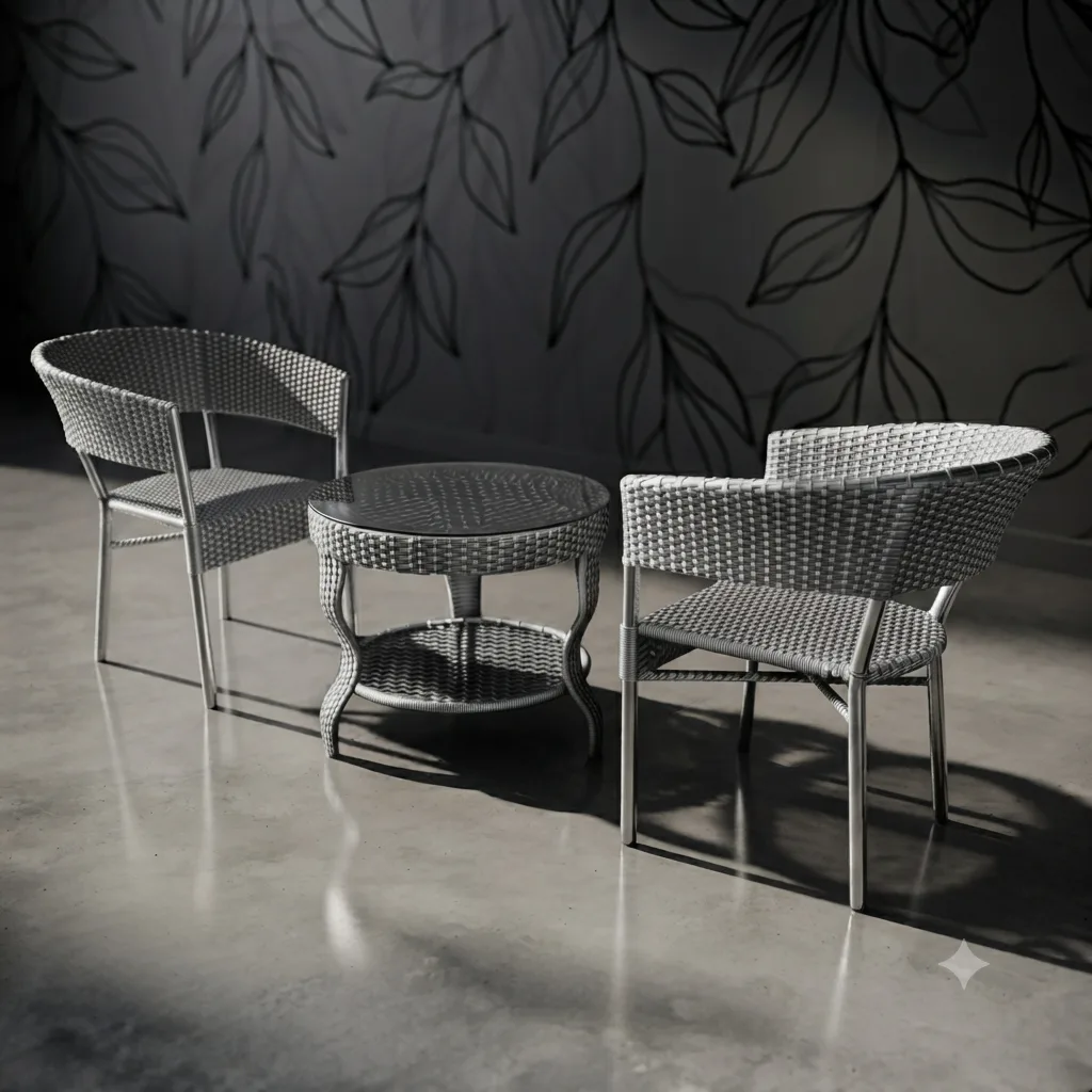 The Arsh Furniture Indoor Outdoor Rattan & Wicker 3 Piece Conversation Set 2 Chairs 1 Table  — Model AE-63 D-40