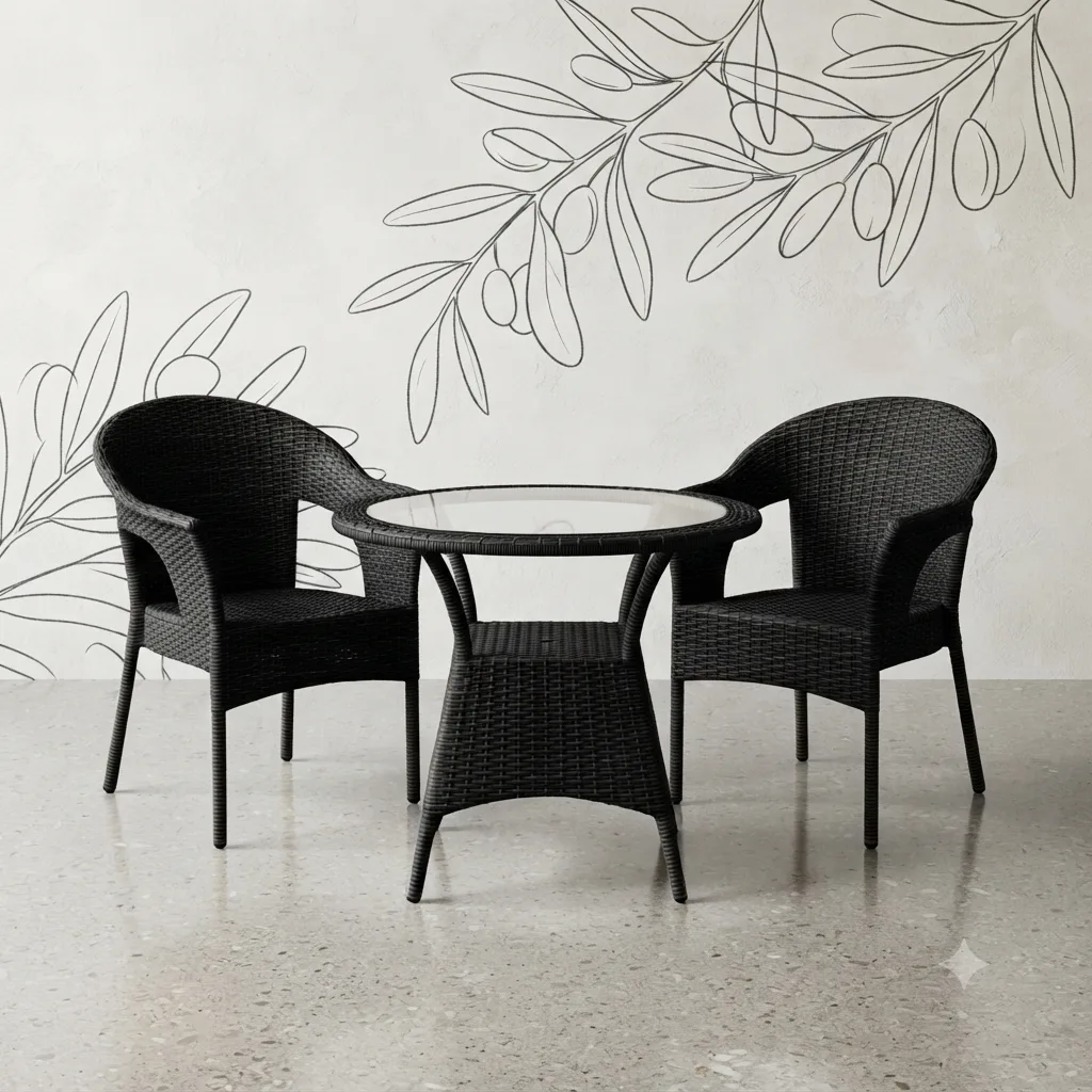 The Arsh Furniture Indoor Outdoor Rattan & Wicker 3 Piece Patio Dining Set 2 Chairs 1 Table 