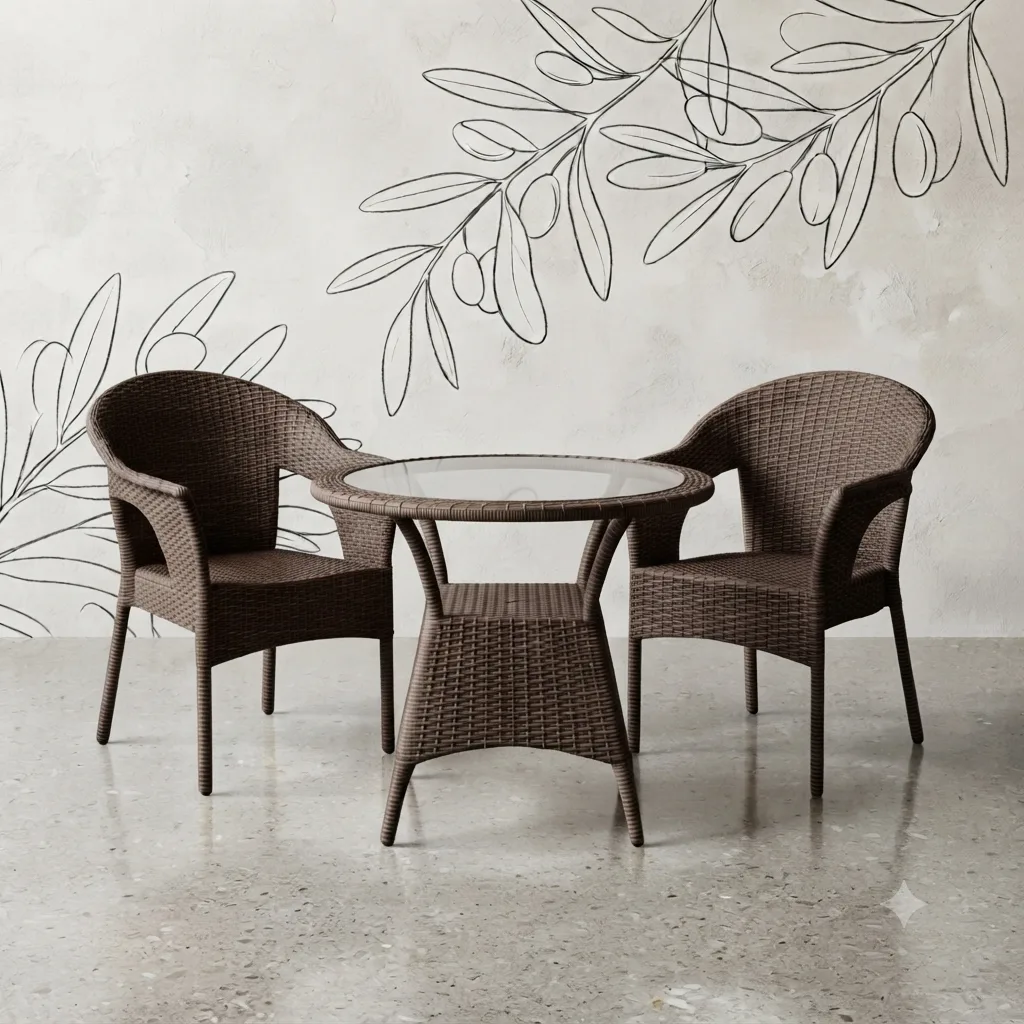 The Arsh Furniture Indoor Outdoor Rattan & Wicker 3 Piece Patio Dining Set 2 Chairs 1 Table — Model AE-64 (D-9)