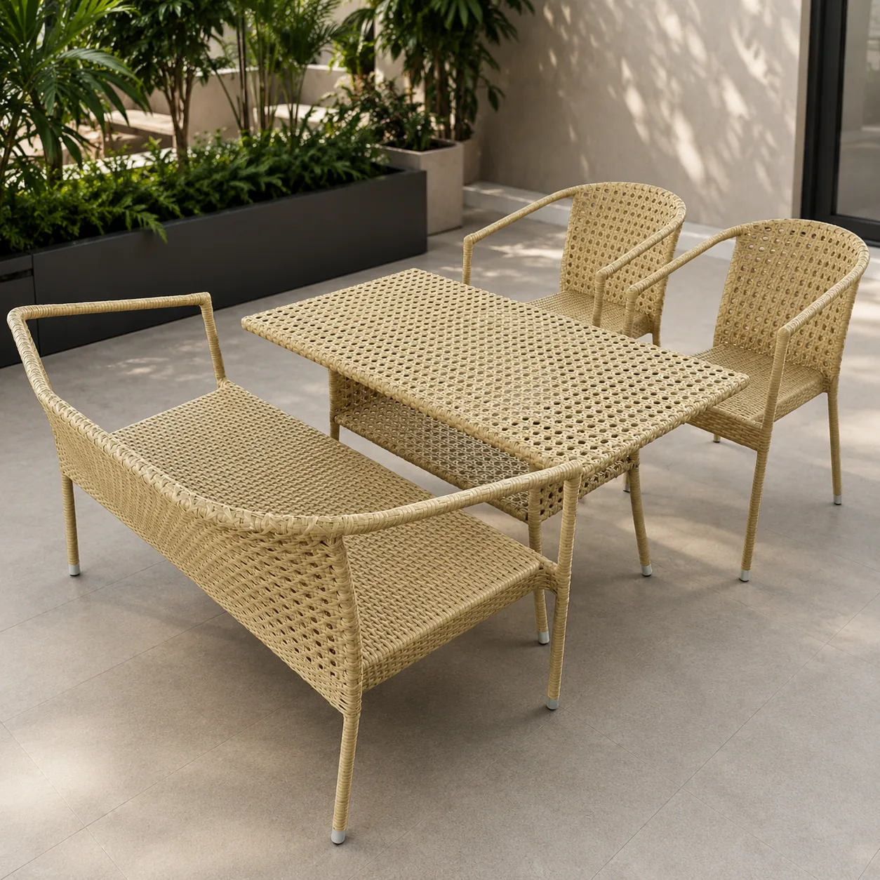 The Arsh Furniture Outdoor Rattan & Wicker 4 Seat Sofa Chairs 1 Table 