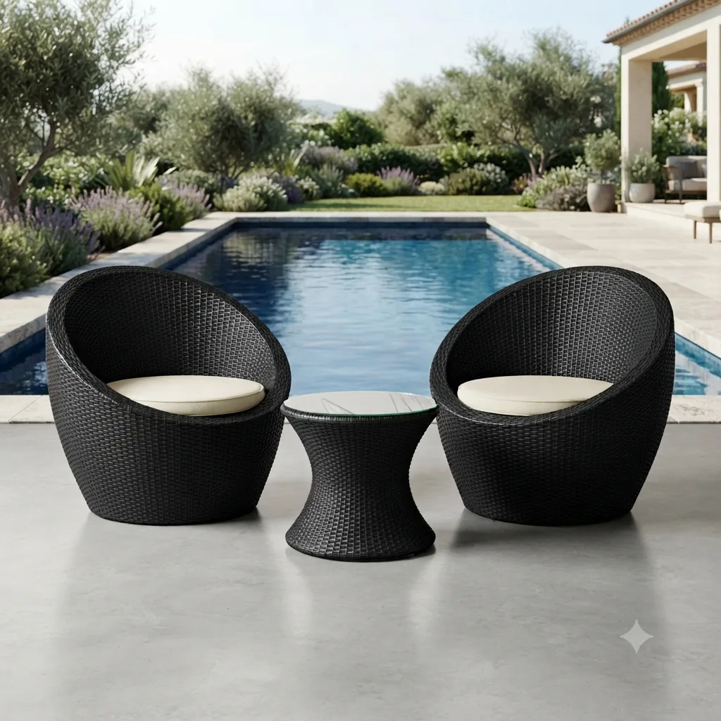The Arsh Furniture Indoor Outdoor Rattan & Wicker 3 Piece Conversation Set 2 Chairs 1 Table — Model AE-61
