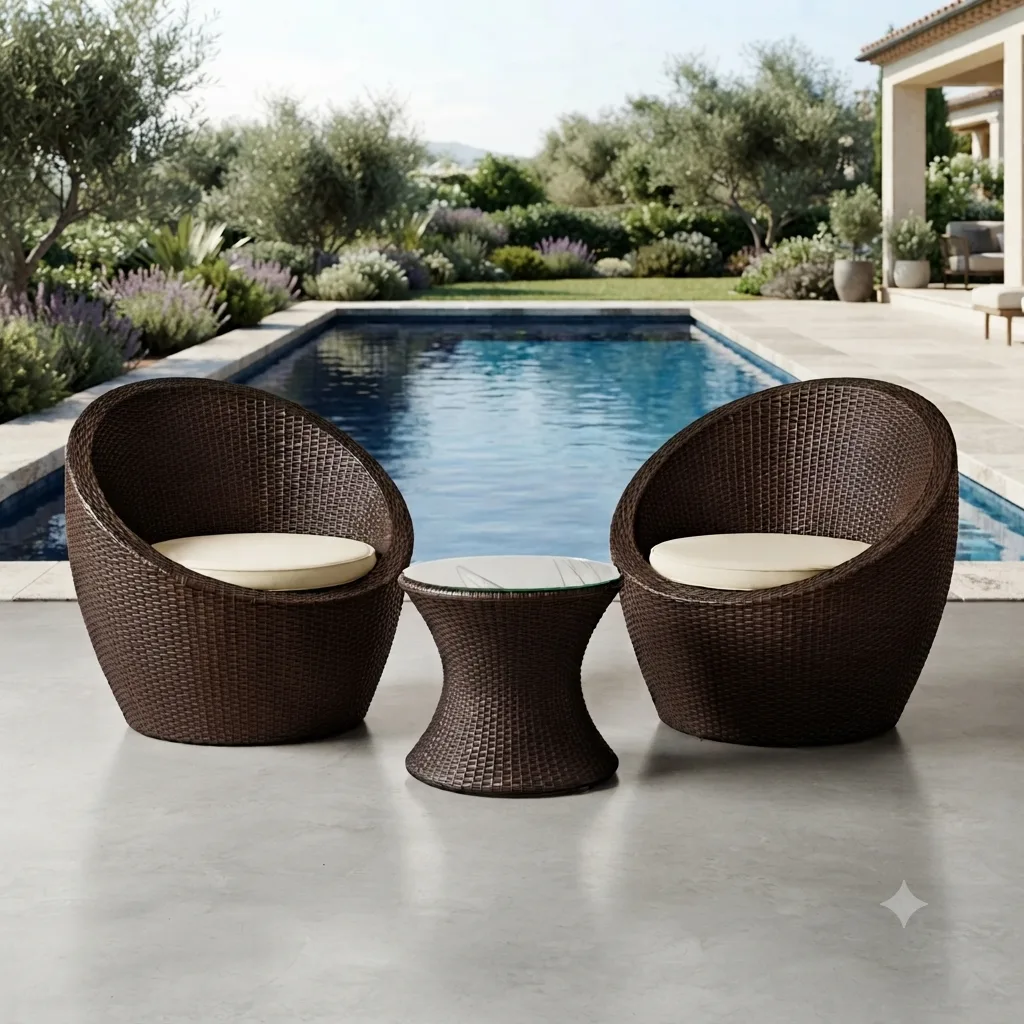 The Arsh Furniture Indoor Outdoor Rattan & Wicker 3 Piece Conversation Set 2 Chairs 1 Table 