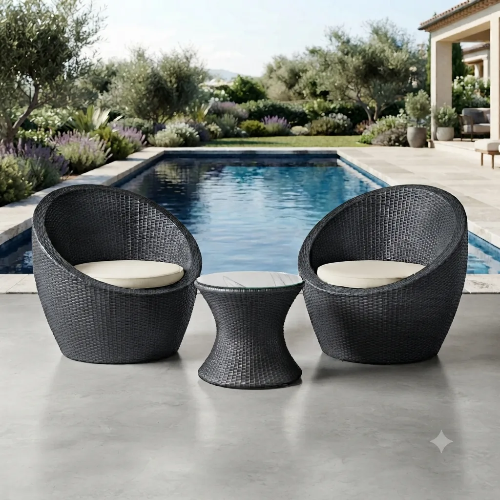 The Arsh Furniture Indoor Outdoor Rattan & Wicker 3 Piece Conversation Set 2 Chairs 1 Table — Model AE-61