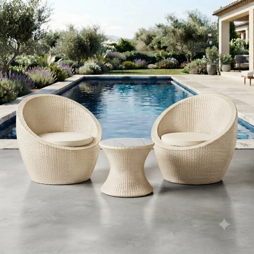 The Arsh Furniture Indoor Outdoor Rattan & Wicker 3 Piece Conversation Set 2 Chairs 1 Table — Model AE-61