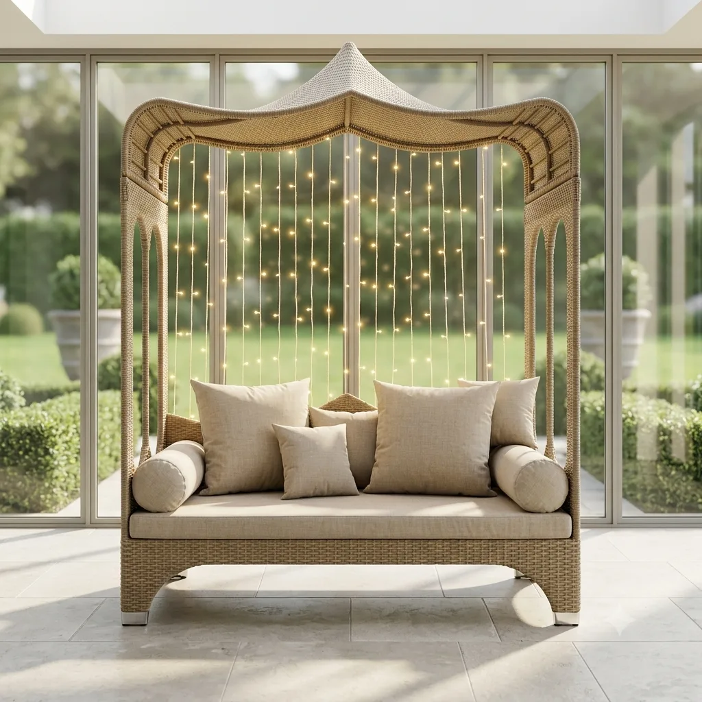 Outdoor Rattan & Wicker Luxury Canopy Daybed With Premium Cushion - Arsh Furniture 