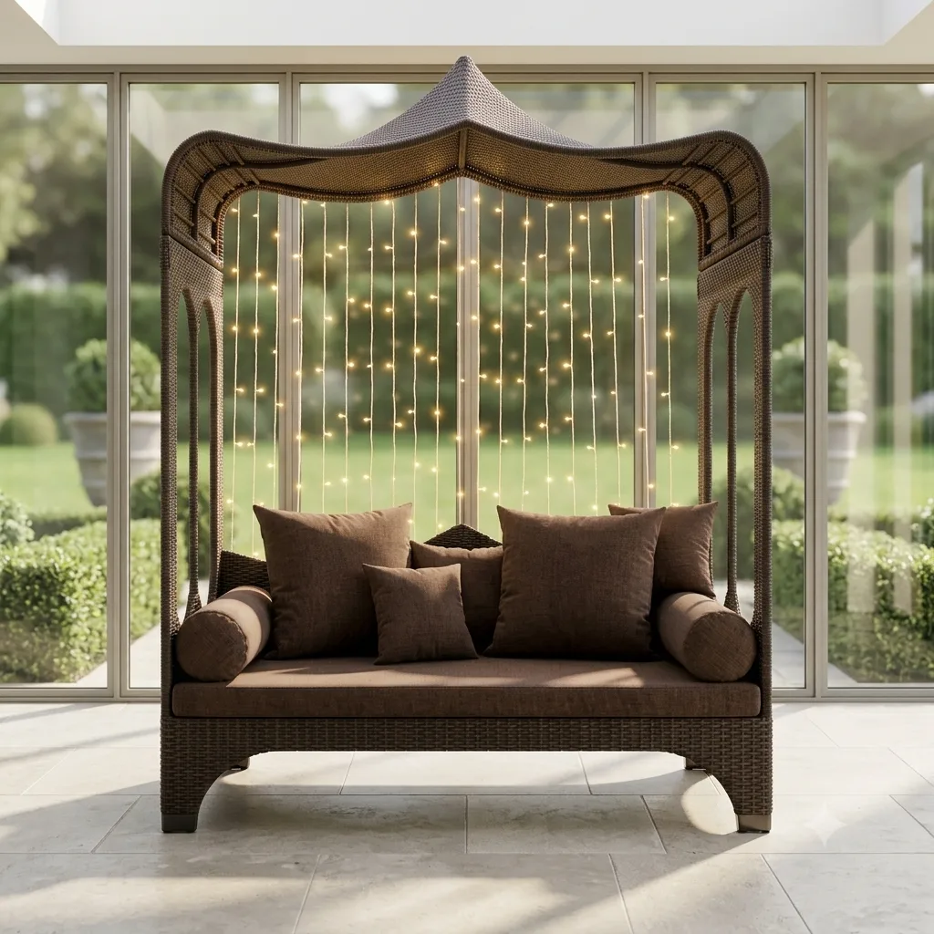 Outdoor Rattan & Wicker Luxury Canopy Daybed With Premium Cushion - Arsh Furniture — Model AE-68