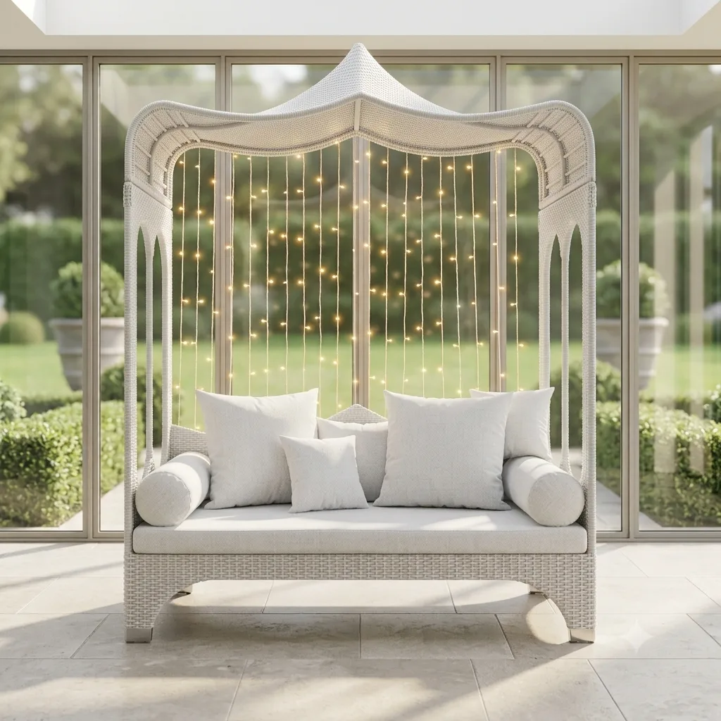 Outdoor Rattan & Wicker Luxury Canopy Daybed With Premium Cushion - Arsh Furniture — Model AE-68