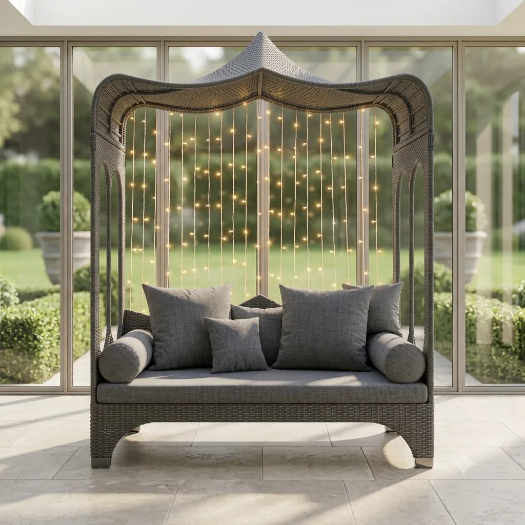 Outdoor Rattan & Wicker Luxury Canopy Daybed With Premium Cushion - Arsh Furniture — Model AE-68
