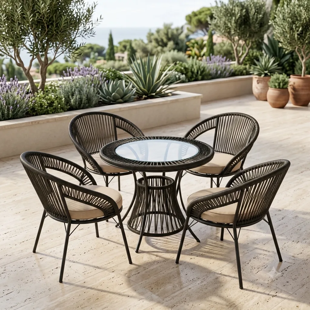 Curve 4-Seater Handwoven Rope Patio Dining Set - Arsh Furniture