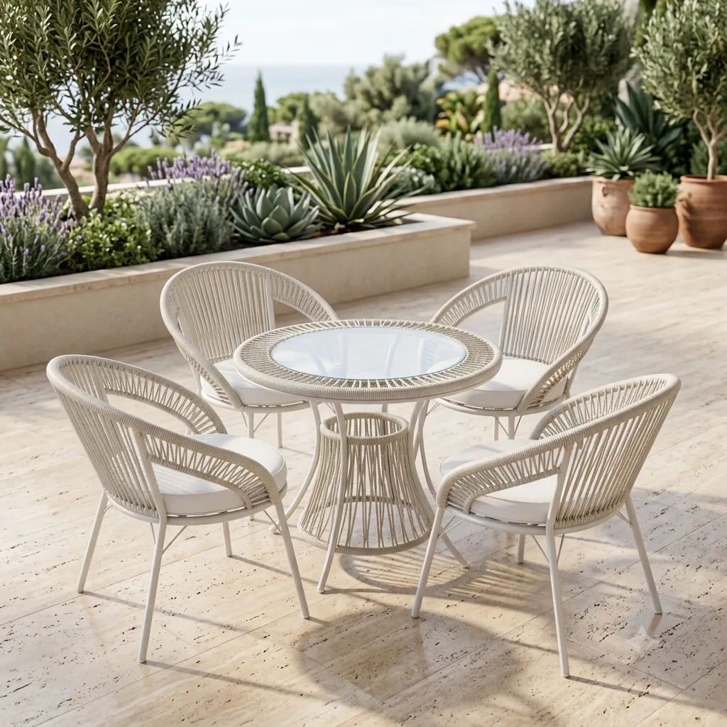 Curve 4-Seater Handwoven Rope Patio Dining Set - Arsh Furniture — Model AE-75