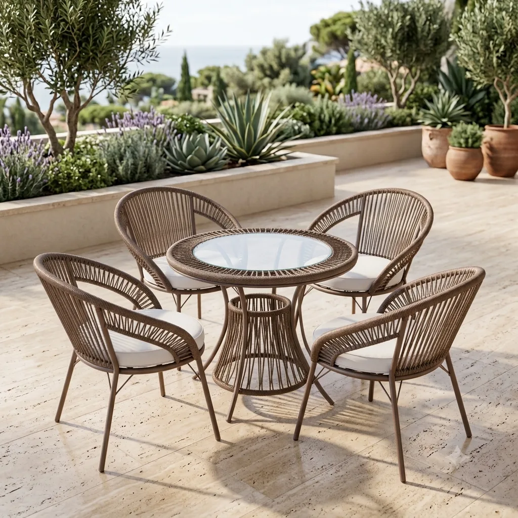 Curve 4-Seater Handwoven Rope Patio Dining Set - Arsh Furniture — Model AE-75