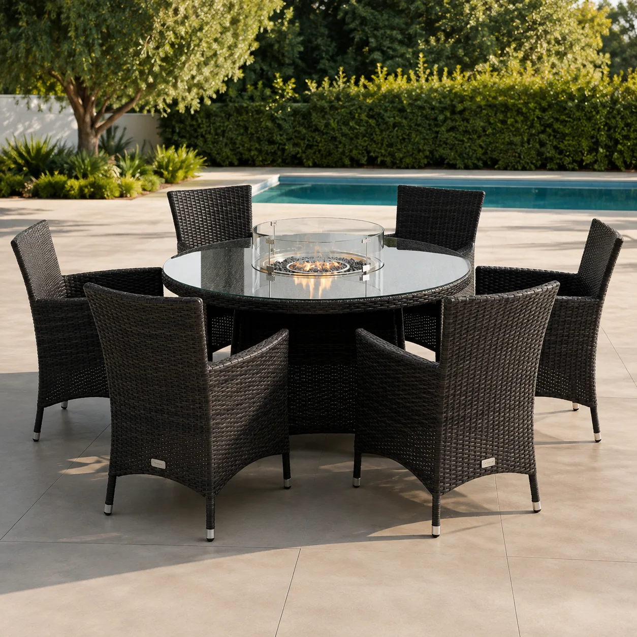 Luxury 7-Piece Outdoor Wicker Dining & Heating Table Set for Garden - Arsh Furniture