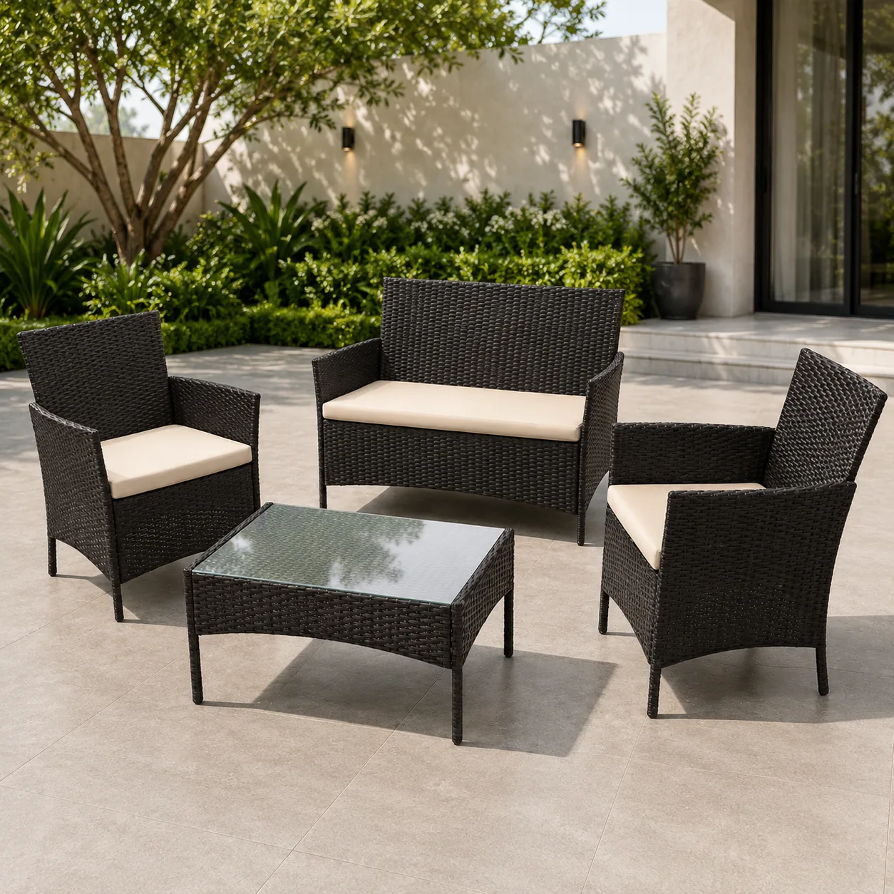Outdoor Wicker Sofa 5 Piece Patio Conversation Set - Arsh Furniture