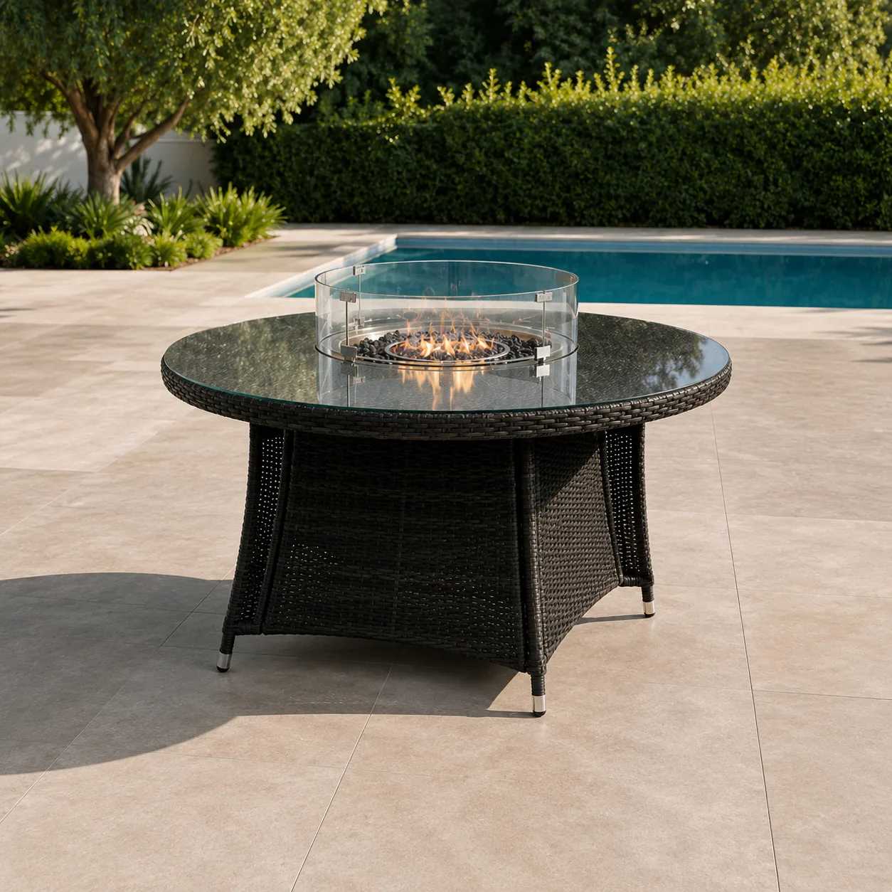 Luxury 7-Piece Outdoor Wicker Dining & Heating Table Set for Garden - Arsh Furniture — Model AE-77