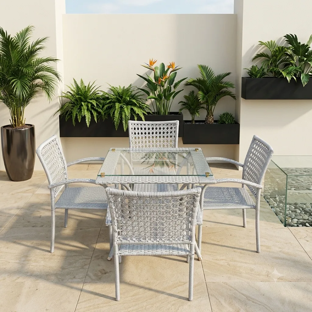 5-Piece Outdoor Rattan Wicker Patio Dining Set (Silver Grey) - Arsh Furniture- Arsh Furniture — Model AE-80